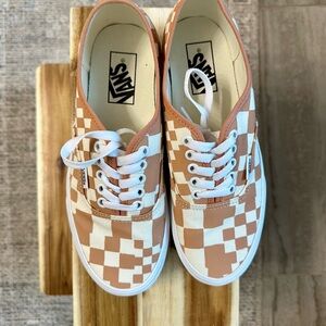Vans Tan and White Checkerboard Shoes